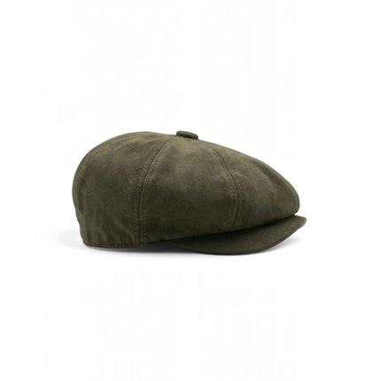 Men's Olive Suede Vintage 8-Panel Classic Gatsby Baker Boy Hat - MHT-1