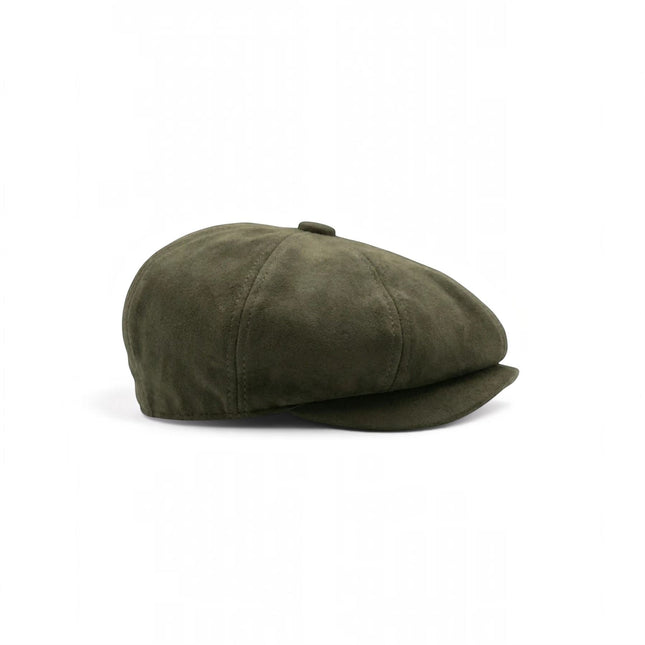 Men's Olive Suede Vintage 8-Panel Classic Gatsby Baker Boy Hat - MHT-1