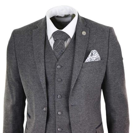 Mens 3 Piece Grey Wool Tweed Vintage Retro Suit