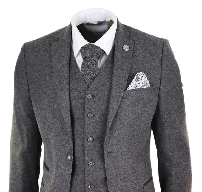 Mens 3 Piece Grey Wool Tweed Vintage Retro Suit