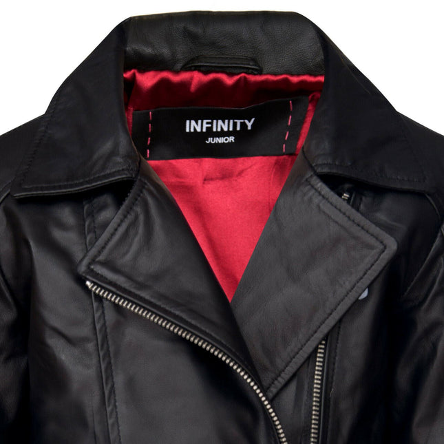 Kids Designer 100% Leather Zip Up Biker Jacket