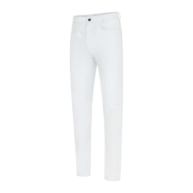 Mens White Lamb Leather 501 Biker Jeans - Istanbul