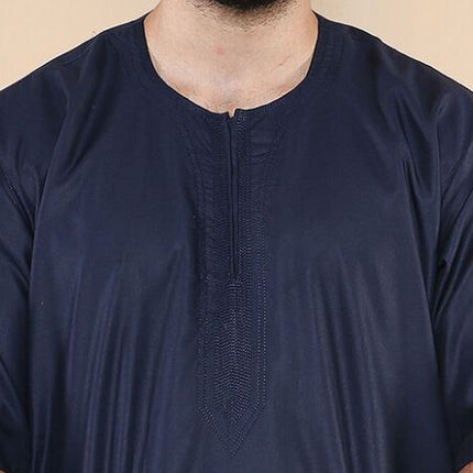 Mens Navy Thobe Jubba Islamic Arab Moroccan Saudi Zipped Kaftan Arab Robe