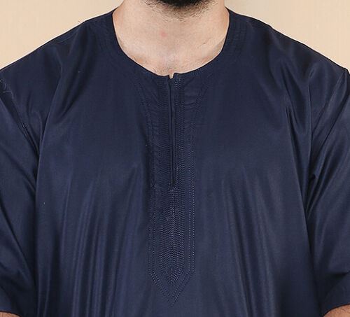 Mens Navy Thobe Jubba Islamic Arab Moroccan Saudi Zipped Kaftan Arab Robe