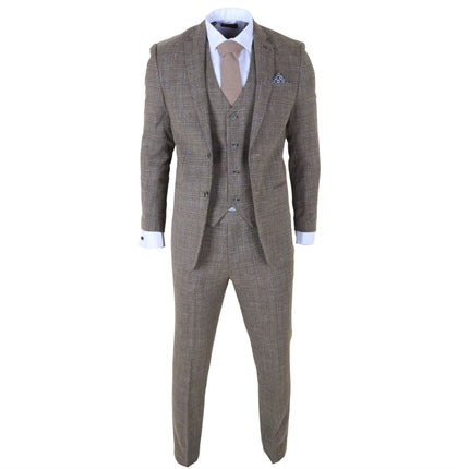 Men's 3-Piece Brown Classic Check Suit Slim Fit Plain Formal Party Suit