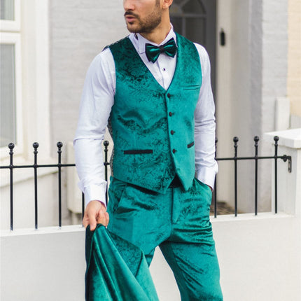 Men's Green 3 Piece Velvet Wedding Tuxedo Formal Suit