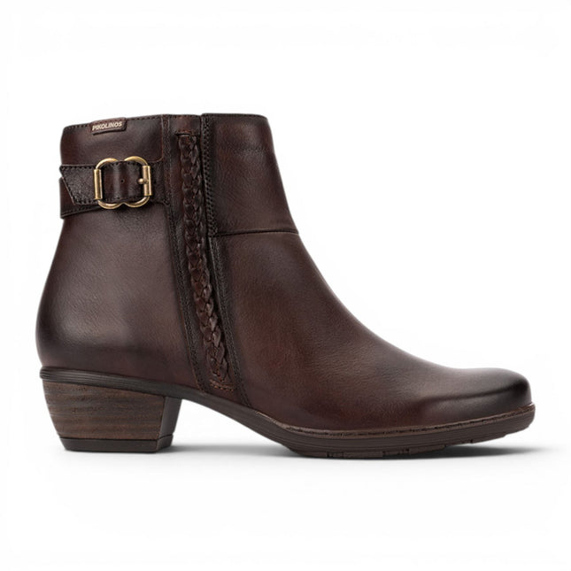 Pikolinos Women's Caoba Red Leather Heel Ankle Boots - Utiel