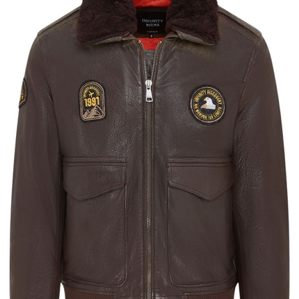 Men's Leather Bomber Sheepskin Collar G-1 Aviator Jacket - Linear