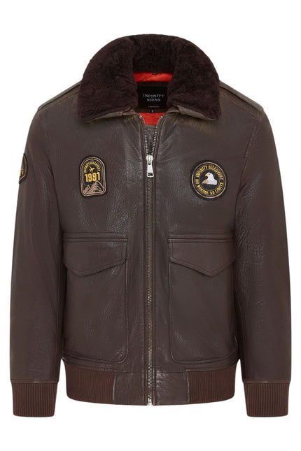 Men's Leather Bomber Sheepskin Collar G-1 Aviator Jacket - Linear