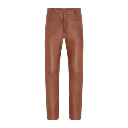 Mens Tan Lamb Leather 501 Biker Jeans - Istanbul
