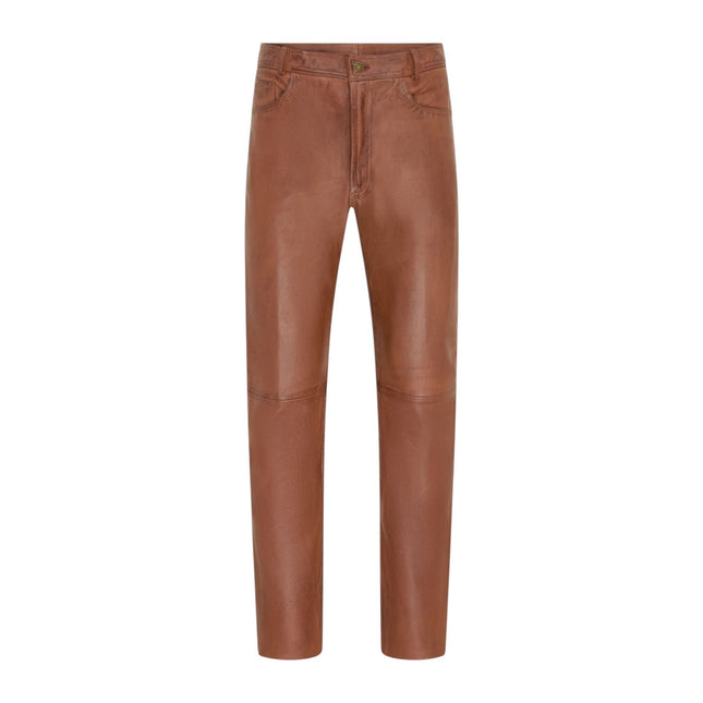 Mens Tan Lamb Leather 501 Biker Jeans - Istanbul