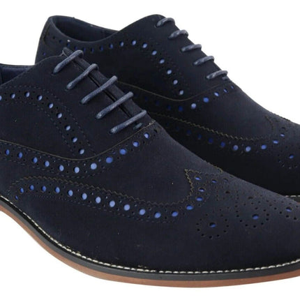 Mens Classic Oxford Brogue Shoes In Navy Blue Suede