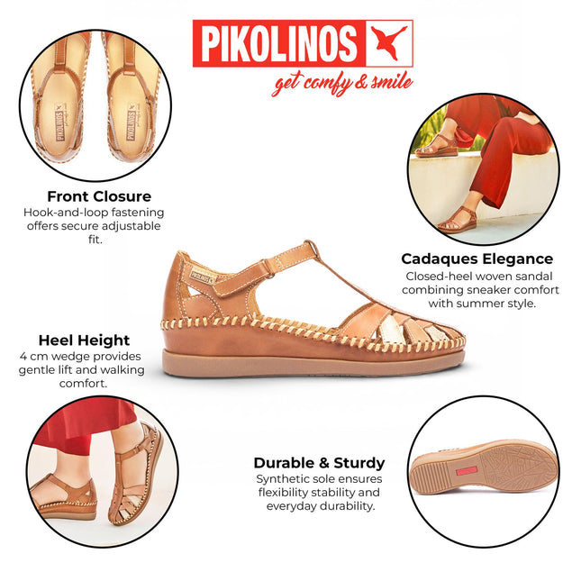 Pikolinos Women's Brown Leather Semi-Open Wedge Sandal Shoes - Cadaques