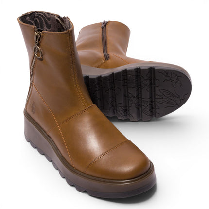 Fly London Women’s Tan Leather Zip-up Platform Ankle Boots - TARP553FLY