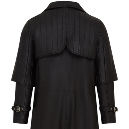 Mens Black Leather Full Length Buckle Gothic Long Trench Coat - Captain
