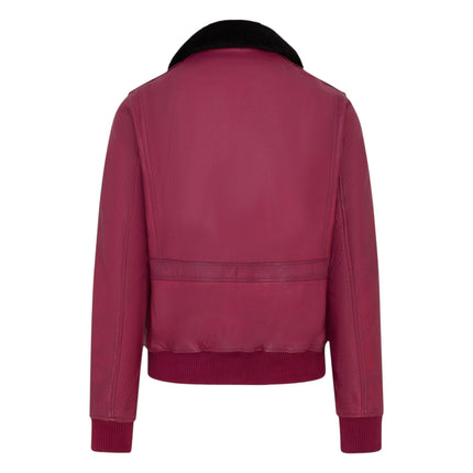 Mens Burgundy Leather Aviator Bomber Jacket - Lunar