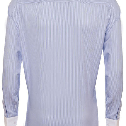 Mens Peaky Blinders Removable Collar Nehru Light Blue Striped Collarless Shirt