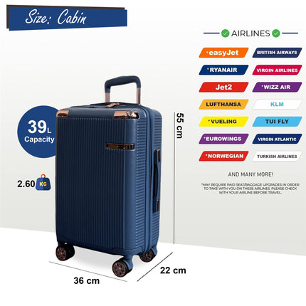 Hard Shell Cabin 55 x  36 x 22 cm PC Suitcase Luggage Suitable for Easyjet, Ryanair