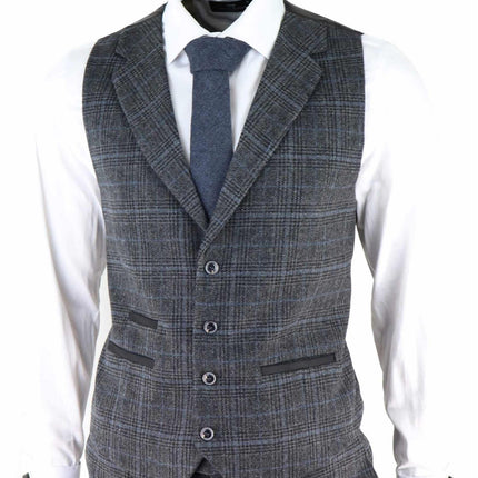 Mens Grey Check 3 Piece Tweed Suit Peaky Blinders 1920s Gatsby Tailored Fit