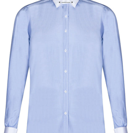 Mens Club Collar Blue Shirt 1920s Peaky Blinders With Bar Poplin Pin Smart