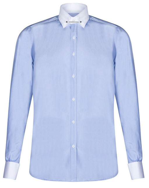 Mens Club Collar Blue Shirt 1920s Peaky Blinders With Bar Poplin Pin Smart