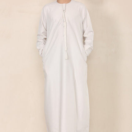 Boy's Kids Beige Thobe Emirati Jubba Islamic Clothing Kaftan Eid String Tassel