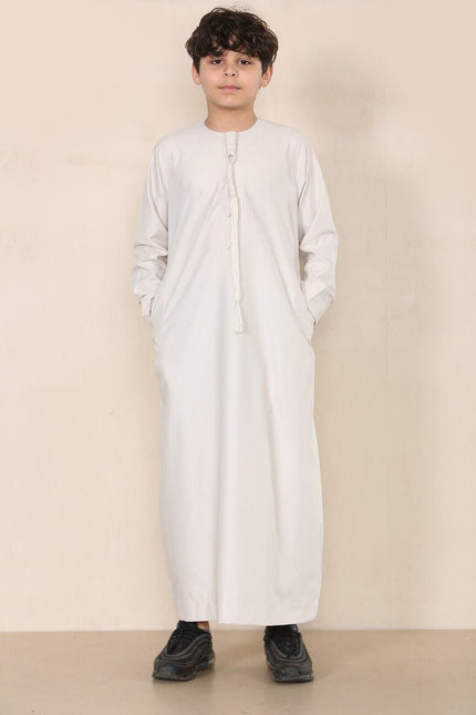 Boy's Kids Beige Thobe Emirati Jubba Islamic Clothing Kaftan Eid String Tassel