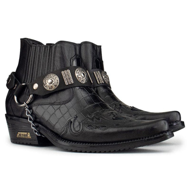 Men's Black Leather Western Winklepicker Gothic Shoes