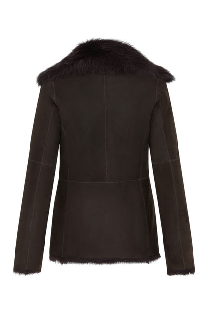 Women's Brown Sheepskin Toscana Shearling Suede Leather Jacket - Noiré