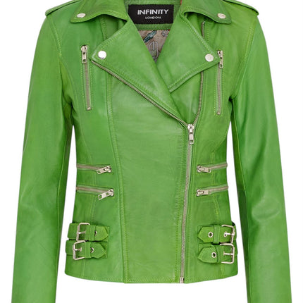 Womens Leather Brando Biker Jacket-Orlando