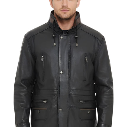 Mens Soft Italian Leather Parka Coat-Winnipeg