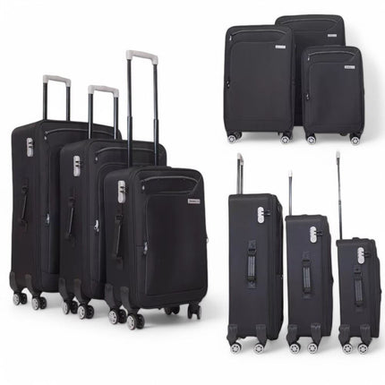 Lightweight Soft Shell 8 Wheels Luggage Travel Cabin Holiday Bags Suitcase Set