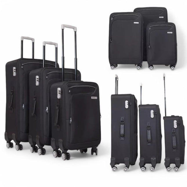 Lightweight Soft Shell 8 Wheels Luggage Travel Cabin Holiday Bags Suitcase Set