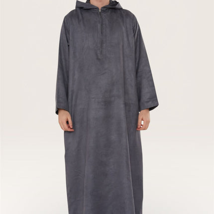 Men's Hooded Eid Grey Moroccan Jubba Robe Ramadan Eid Thobe - HM12