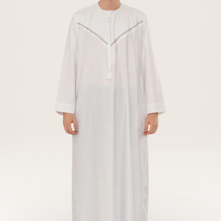 Men's Eid White Moroccan Thobe Robe Djellaba Ramadan Eid Jubba- HM10