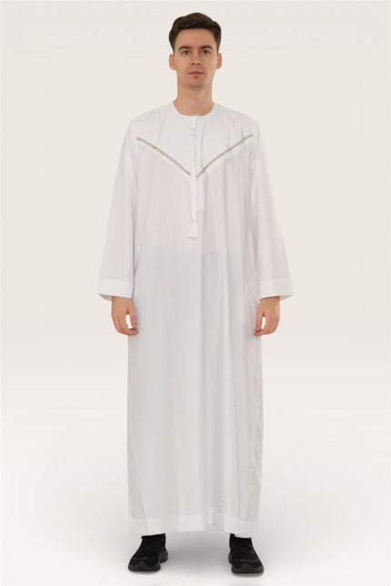 Men's Eid White Moroccan Thobe Robe Djellaba Ramadan Eid Jubba- HM10