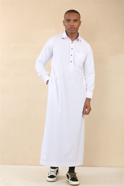 Men's White Thobe Arab Saudi Emirati Islamic Clothing Jubba Robe