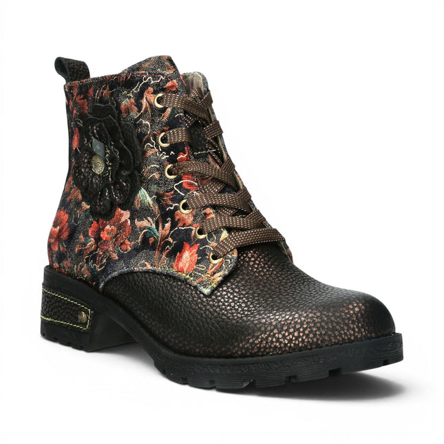 Laura Vita Women's Gothic Victorian Floral Bronze Leather Lace-up Boots - Cocrailo-47