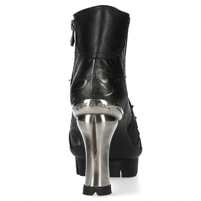 New Rock Womens Neopunk001-C19 Black Gothic Heeled Punk Leather Ankle Boots