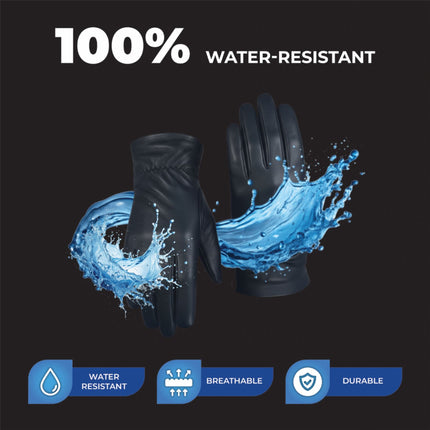 Womens Black Italian Leather Winter Bow Design Soft Wool Lining Gloves - L-GLV-401