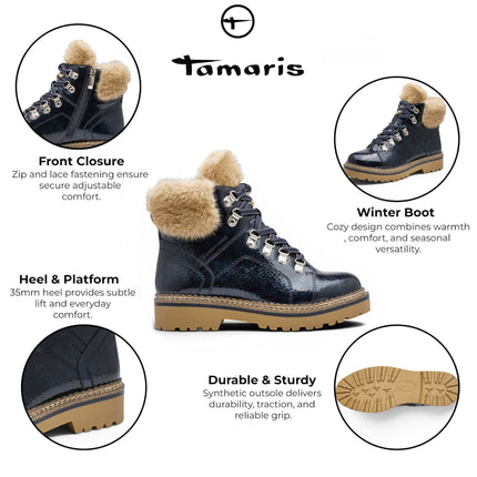 Tamaris Women’s Blue Faux Leather Warm Winter Ankle Boots - 26264-43