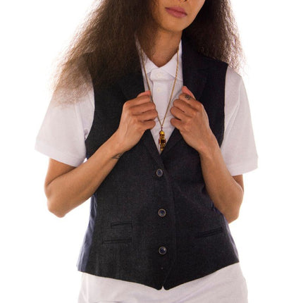 Womens Tweed 1920s Herringbone Navy Waistcoat
