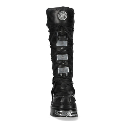 New Rock M-161-C10 Knee High Black Leather Spiked Gothic Boots