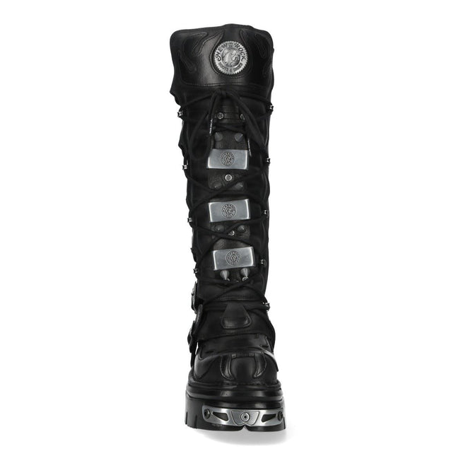 New Rock M-161-C10 Knee High Black Leather Spiked Gothic Boots