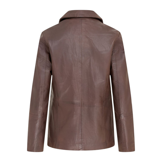 Womens Soft Conker Brown Leather Blazer Jacket-Apeldoor