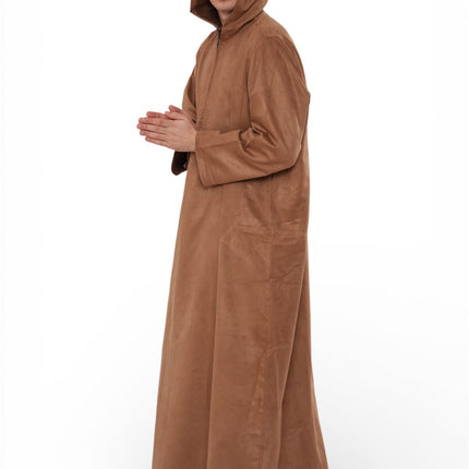 Men's Hooded Eid Camel Brown Moroccan Jubba Robe Ramadan Eid Thobe - HM12