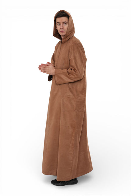 Men's Hooded Eid Camel Brown Moroccan Jubba Robe Ramadan Eid Thobe - HM12