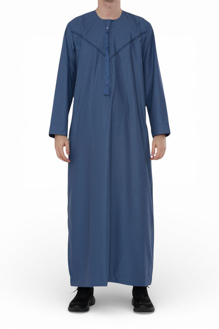 Men's Eid Blue Moroccan Thobe Robe Djellaba Ramadan Eid Jubba- HM10
