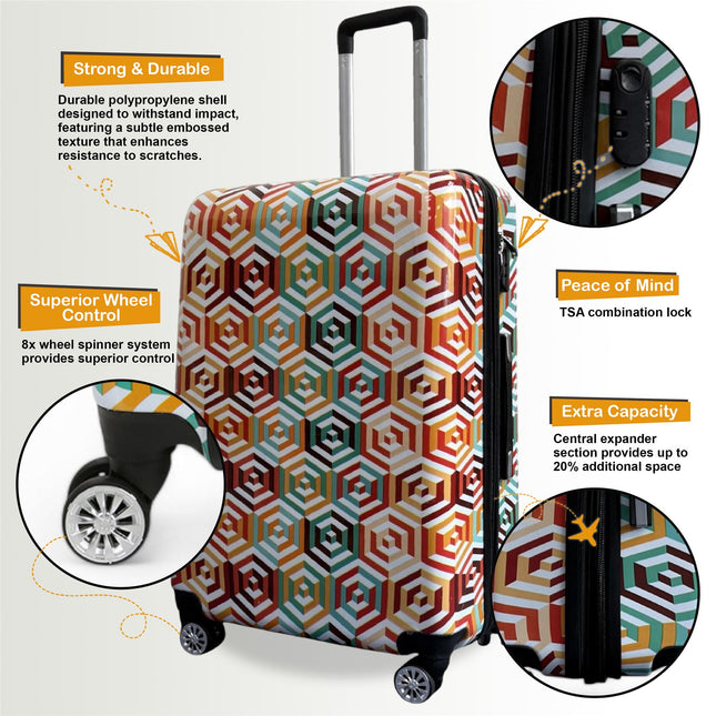 Strong Expandable Hard Shell Dual 4 Wheel Suitcase Set Print Luggage Cabin Travel Bag