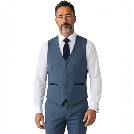 Men's Blue 3 Piece Tweed Herringbone Formal Suit -  IM4